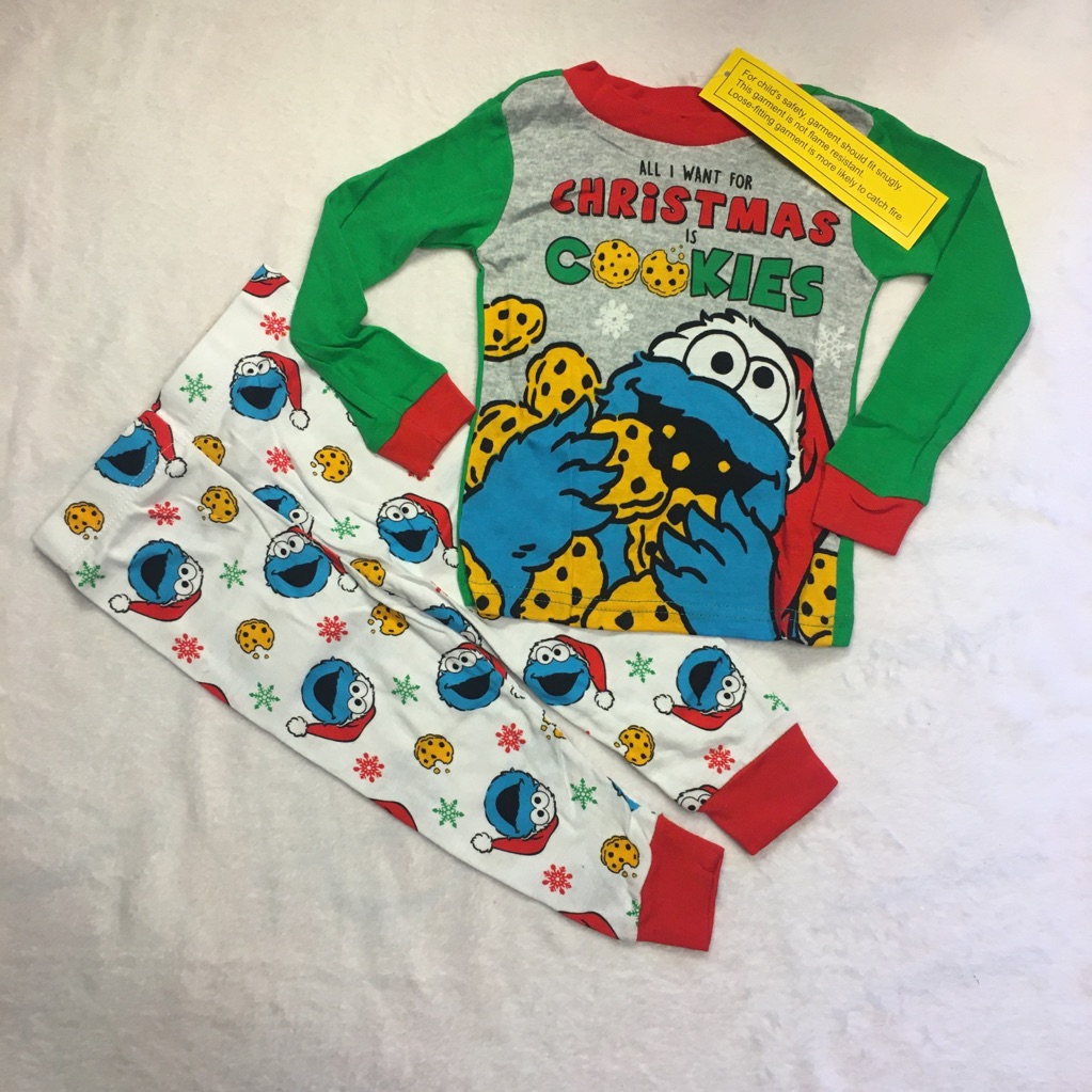 Sesame Street Cookie Monster Christmas Pajamas Kids Multi Like New Holiday Set